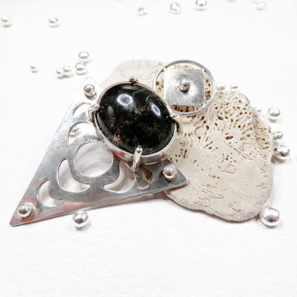 Pendentif Lodolite triangle et lunes en Argent massif