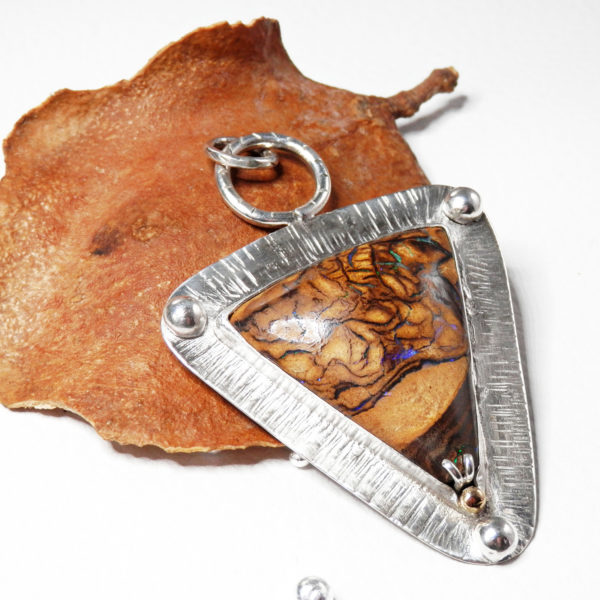 Pendentif Opale Boulder Argent massif et Or 18 carats