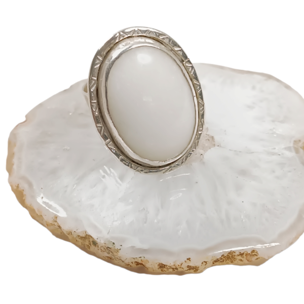 Bague ajustable jade blanc argent massif