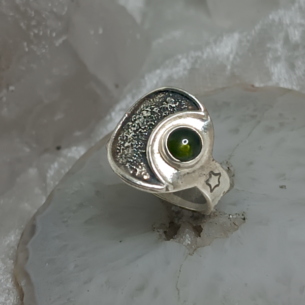 Bague lune argent massif tourmaline verte