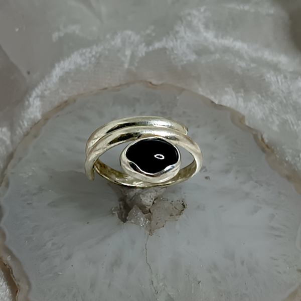 Bague ajustable design argent black star
