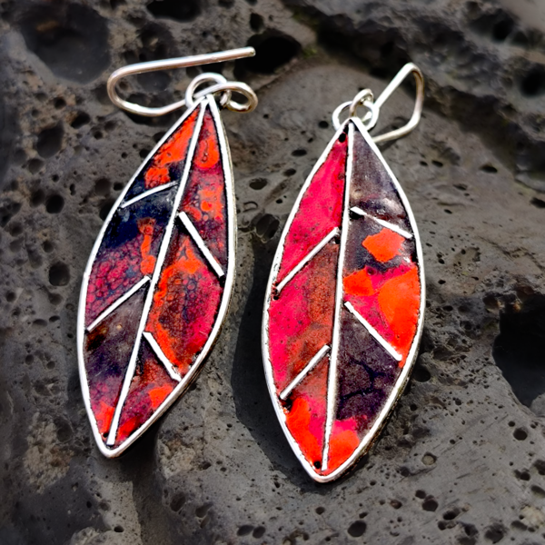 Boucles d'oreilles feuilles Argent Massif et Emaux